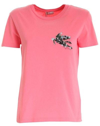 Etro Floral Pegaso Logo T-shirt - Pink