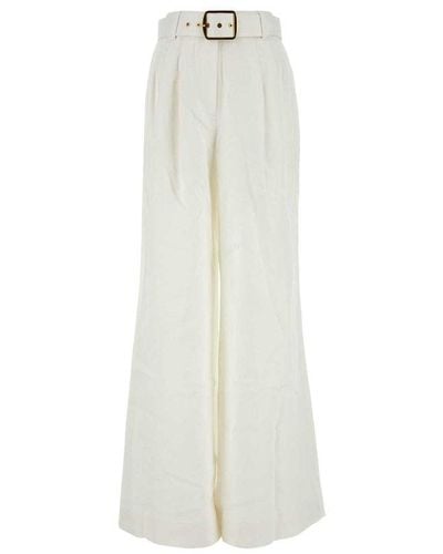Zimmermann Wide Leg Linen High Waisted Trousers - White