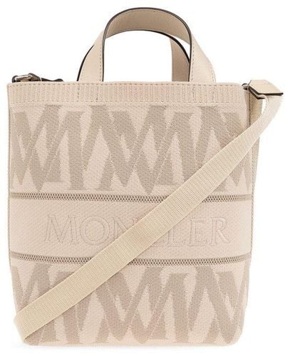 Moncler Logo Embroidered Knit Tote Bag - Natural
