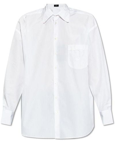 Etro Logo Embroidered Long Sleeved Shirt - White