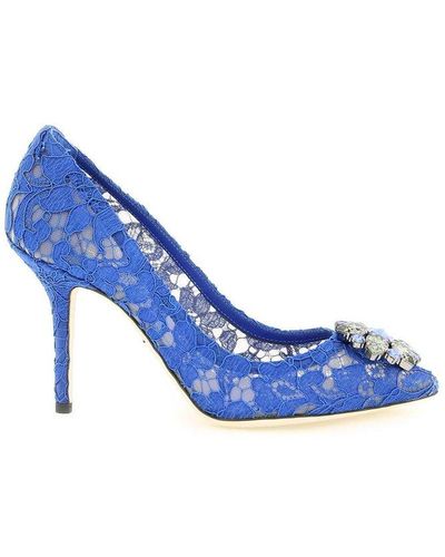 Dolce & Gabbana Taormina Lace Embellished Court Shoes - Blue