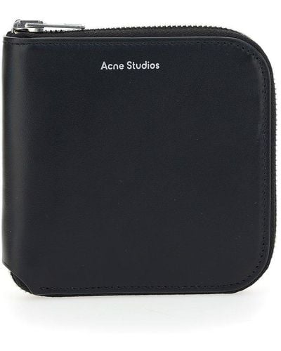 Acne Studios Logo Detailed Medium Zipped Bifold Wallet - Black