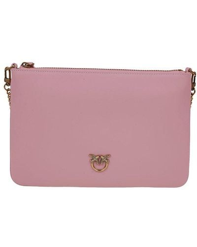 Pinko Logo Plaque Chain-linked Clutch Bag - Pink