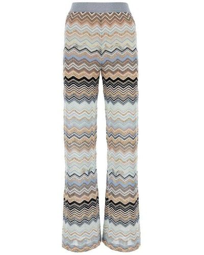 Missoni Zigzag-knit Straight-leg Sequin-embellished Trousers - Grey