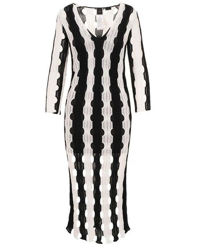 Pinko V-neck Striped Maxi Dress - White