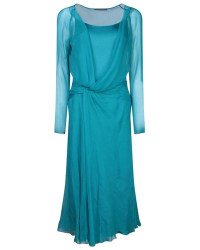 Alberta Ferretti Draped Long-sleeved Midi Dress - Blue