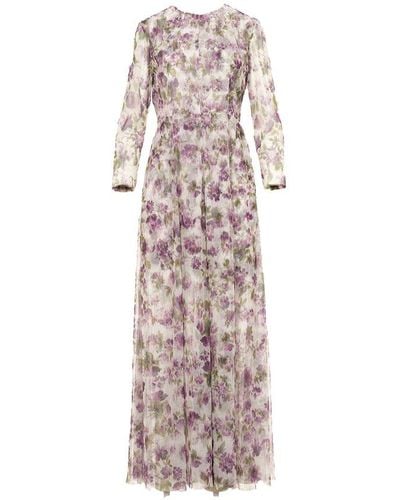Philosophy Di Lorenzo Serafini Floral Printed Long-sleeved Midi Dress - White