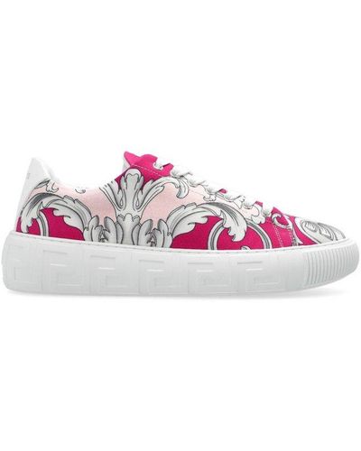Versace Baroque-print Laced Sneakers - Pink