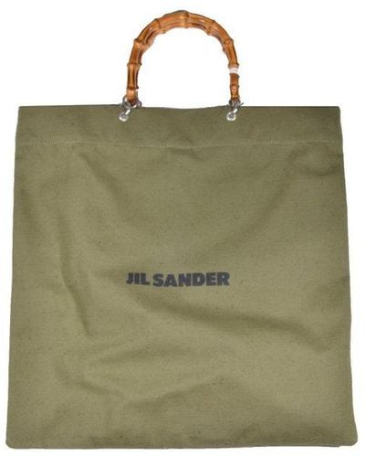 Jil Sander Logo Printed Top Handle Bag - Green