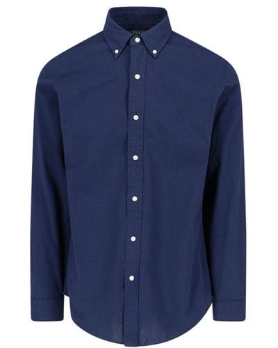 Polo Ralph Lauren Logo Embroidered Corduroy Shirt - Blue
