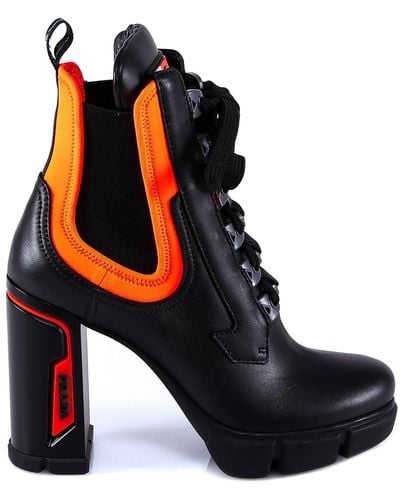 Prada Neon Detail Lace Up Ankle Boots - Black