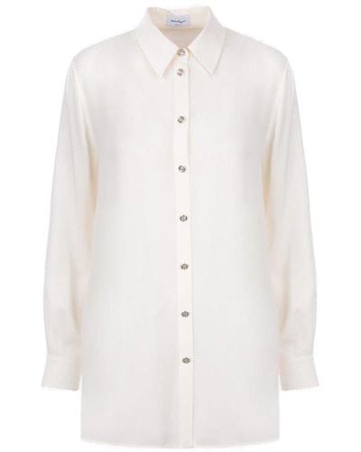 Ferragamo Pleated Collared Button-up Shirt - White