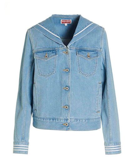 KENZO Bleach Denim Sailor Jacket - Blue