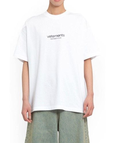 Vetements Logo Printed Round Neck T-shirt - White
