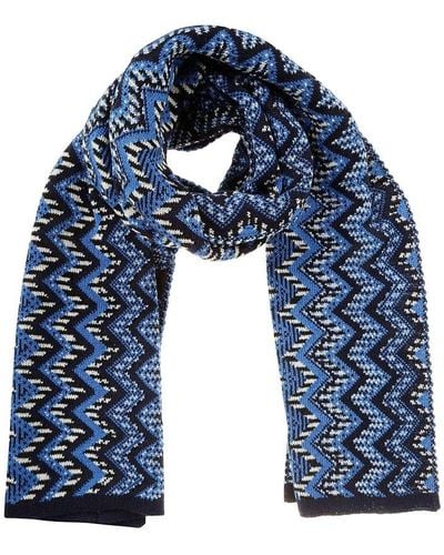 Missoni Zig-zag Patterned Knitted Scarf - Blue
