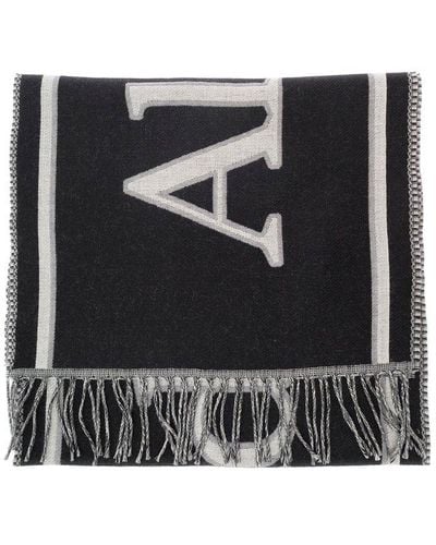 Alexander McQueen Logo Printed Fringed Scarf - Black