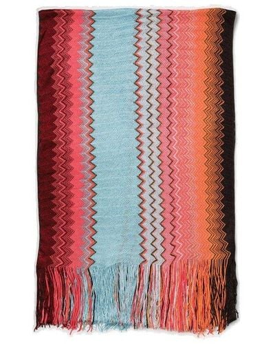 Missoni Zigzag Patterned Fringed Scarf - Red