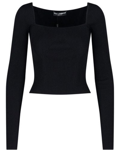 Dolce & Gabbana Square Neck Long-sleeved Knit Jumper - Black