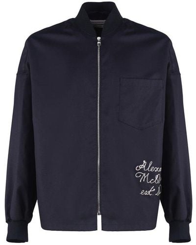 Alexander McQueen Bomber Jacket With Embroidery - Blue