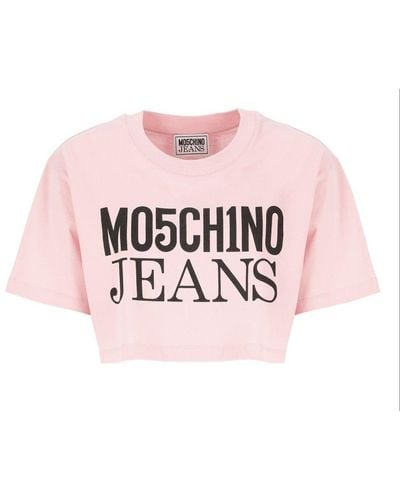 Moschino Jeans Logo-printed Crewneck Cropped T-shirt - Pink