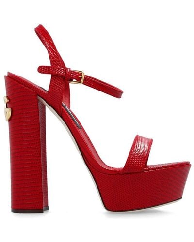Dolce & Gabbana Dg Plaque Heeled Sandals - Red