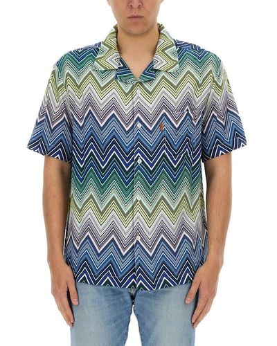 Missoni Zigzag Printed Short-sleeved Buttoned Shirt - Blue