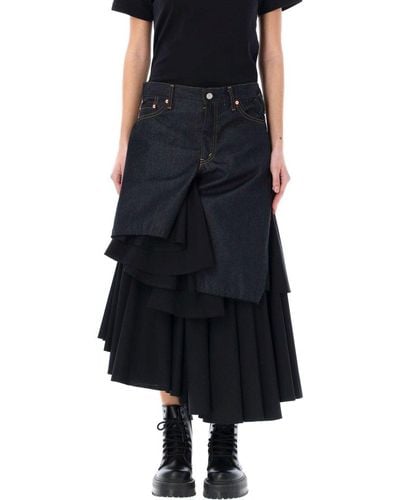 Junya Watanabe Panelled Asymmetric Levis Midi Skirt - Blue
