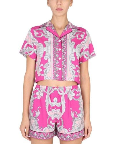 Versace Silver Baroque Pajama Top - Pink