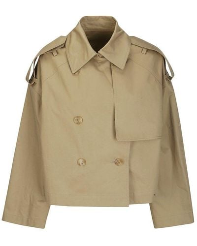 Juun.J Double Breasted Cropped Trench Coat - Natural