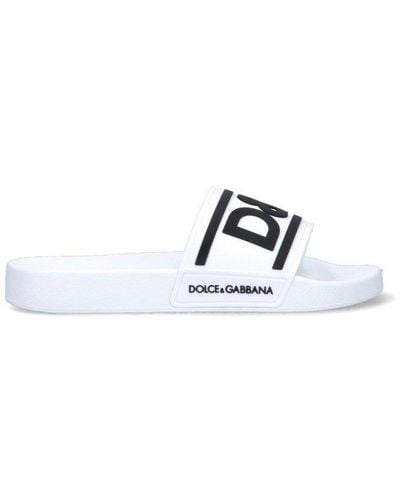 Dolce & Gabbana Logo Embossed Sandals - White