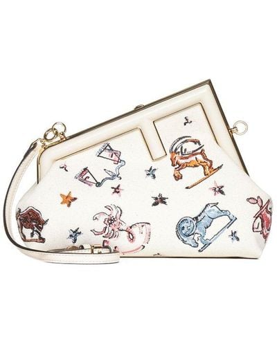 Fendi First Small Astrology Embroidered Clutch Bag - White