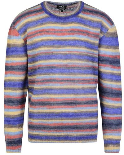 A.P.C. Crewneck Striped Knitted Jumper - Blue