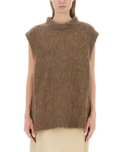 Uma Wang Sleeveless Crewneck Knitted Vest - Brown