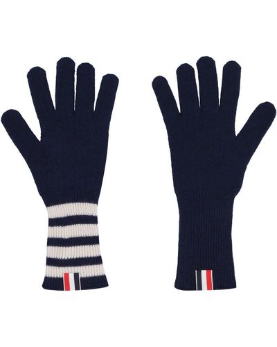 Thom Browne 4-bar Ribbed Gloves - Blue