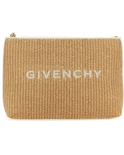 Givenchy Logo Embroidered Raffia Pouch - Natural