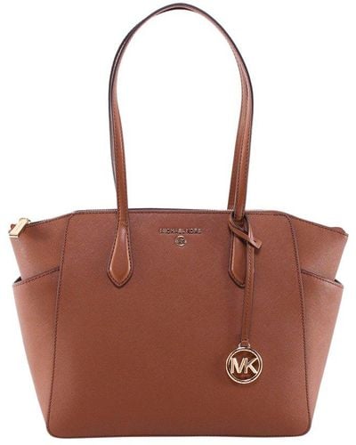 Michael Kors M Michael Kors Woman's Marilyn Brown Leather Shoulder Bag With Logo