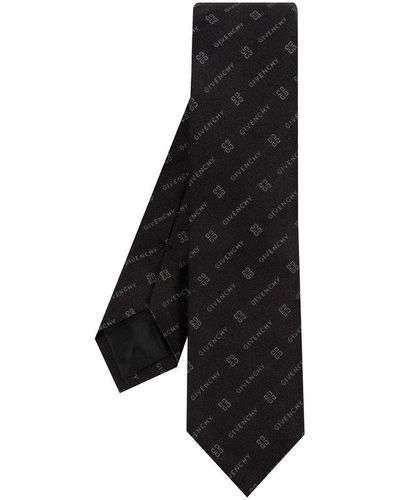 Givenchy All-over Logo Embroidered Tie - Black