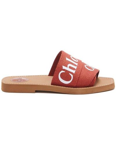 Chloé Logo Printed Slip-on Sandals - Orange