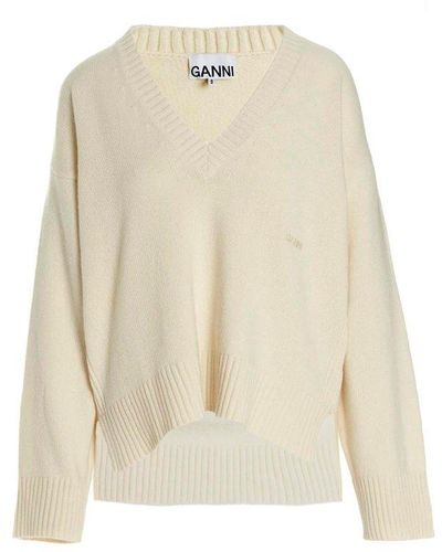 Ganni Logo Embroidery Sweater - White