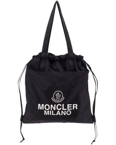 Moncler Logo Printed Drawstring Tote Bag - Black