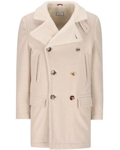 Brunello Cucinelli Double-breasted Long-sleeved Coat - White