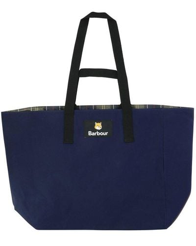 Barbour X Maison Kitsuné Reversible Checked Tote Bag - Blue