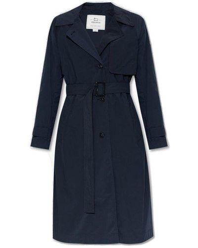 Woolrich Trench Coat With Logo - Blue