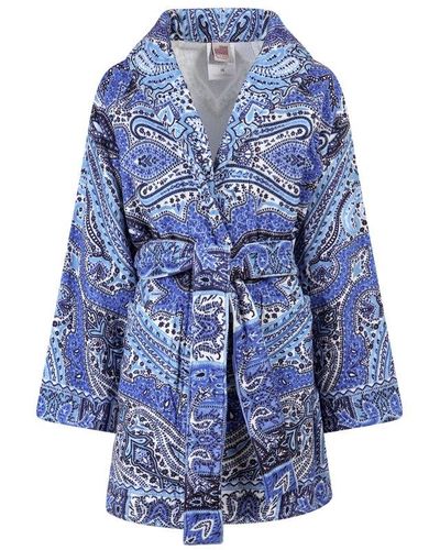 Etro Home Paisley Printed Belted Bath Robe - Blue