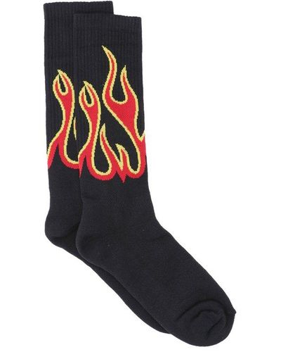 Palm Angels 'classic Flames' Socks - Black