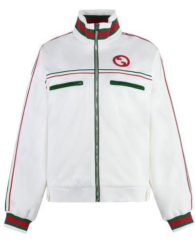 Gucci Logo Embroidered Zip-up Jacket - White