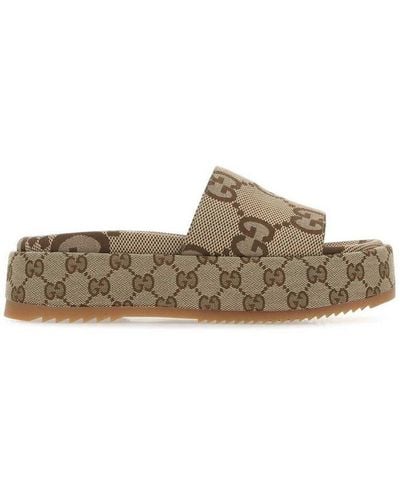 Gucci Plateau Sandals "Gg" - Brown