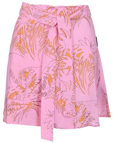 Palm Angels Palm Tree-print Bow-detail A-line Skirt - Pink