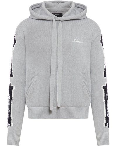 Amiri Logo Embroidered Drawstring Knitted Hoodie - Gray