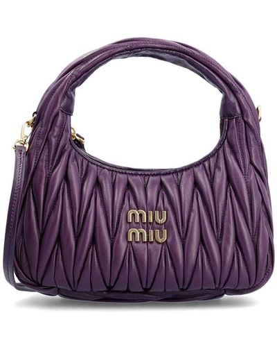 Miu Miu Wander Matelassé Logo Plaque Mini Hobo Bag - Purple